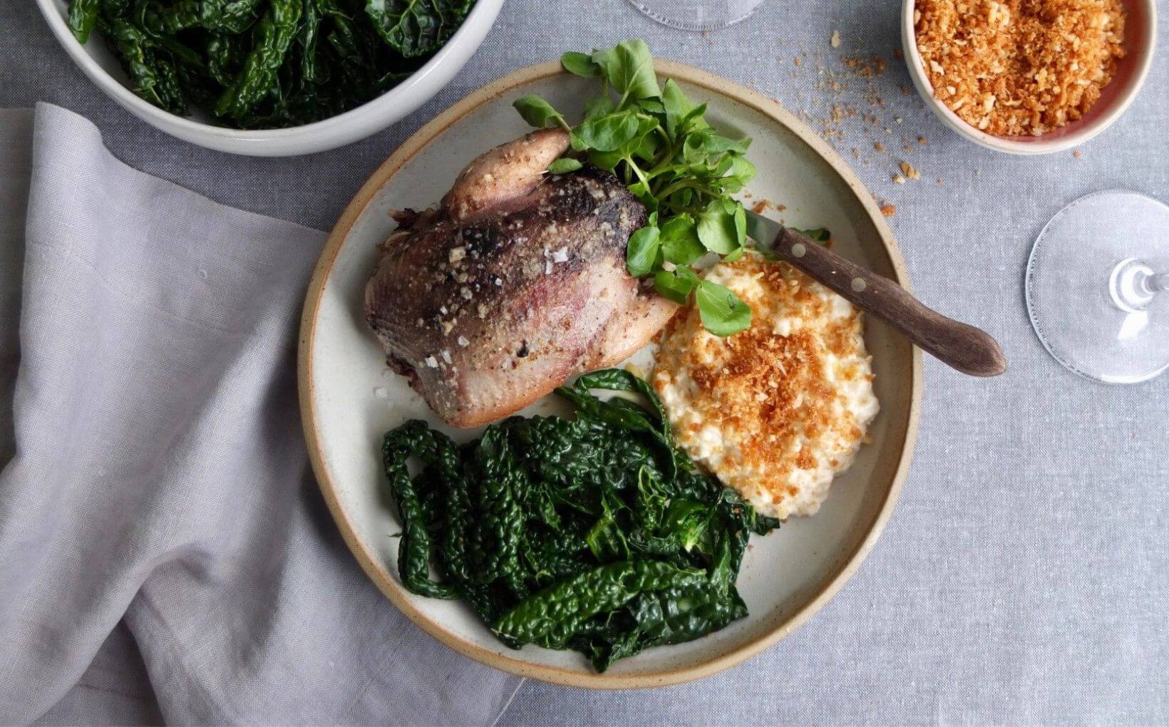 Roast Grouse, Bread Sauce and Game Crumbs