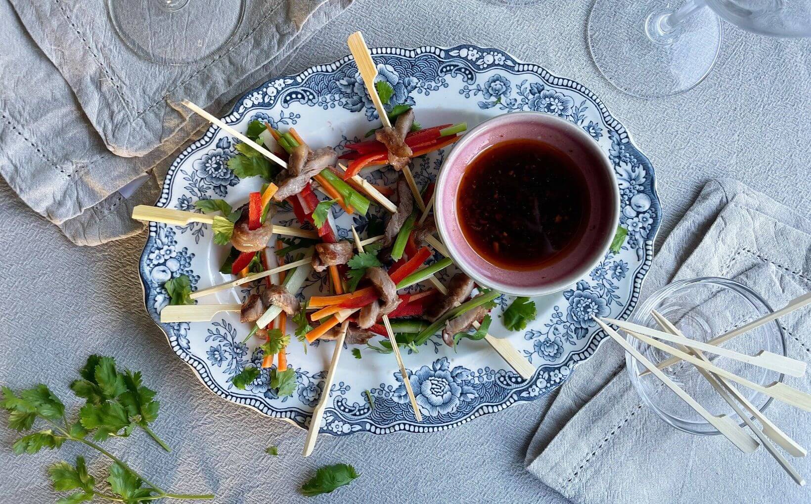 Wagyu and Crunchy Veg Roll Canapes