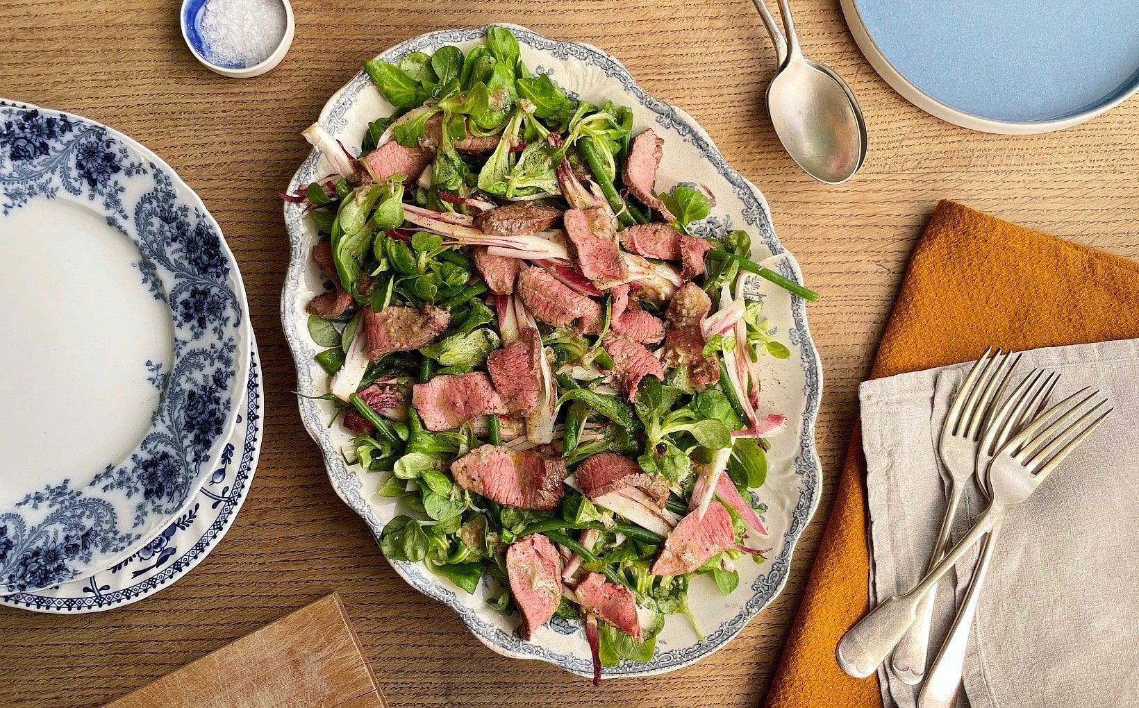 Lamb Cannon and Mache Lettuce Salad with an Anchovy Dressing