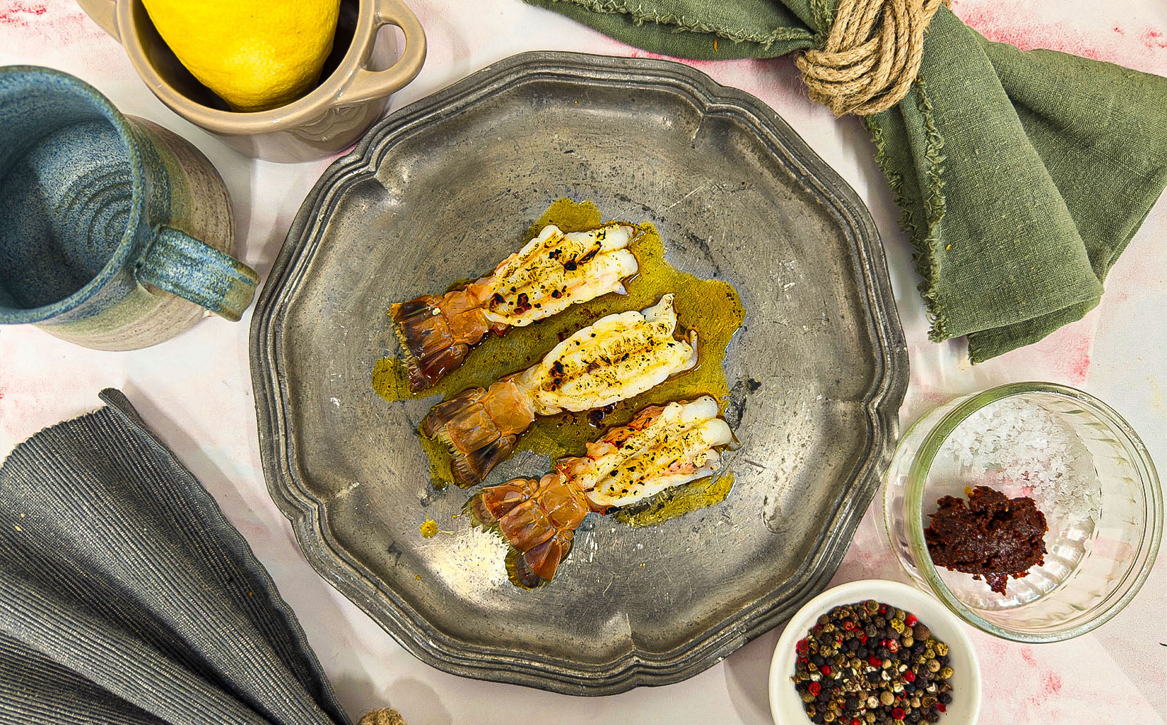 Torched Langoustine Tails with Harissa Butter