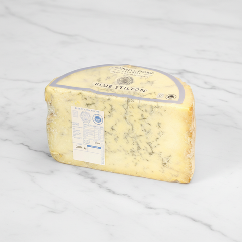 Cropwell Bishop Blue Stilton on white marble