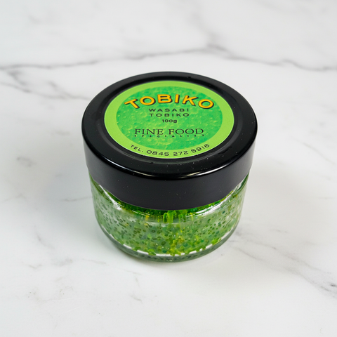 Wasabi Tobiko on White Marble